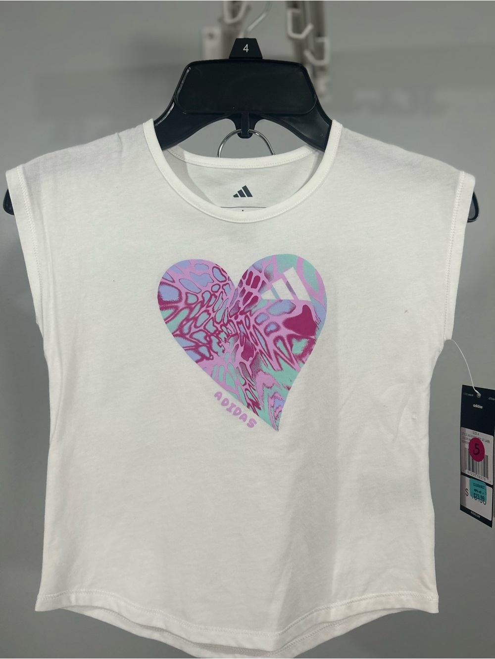 adidas White Tank Top with Pastel Heart Print